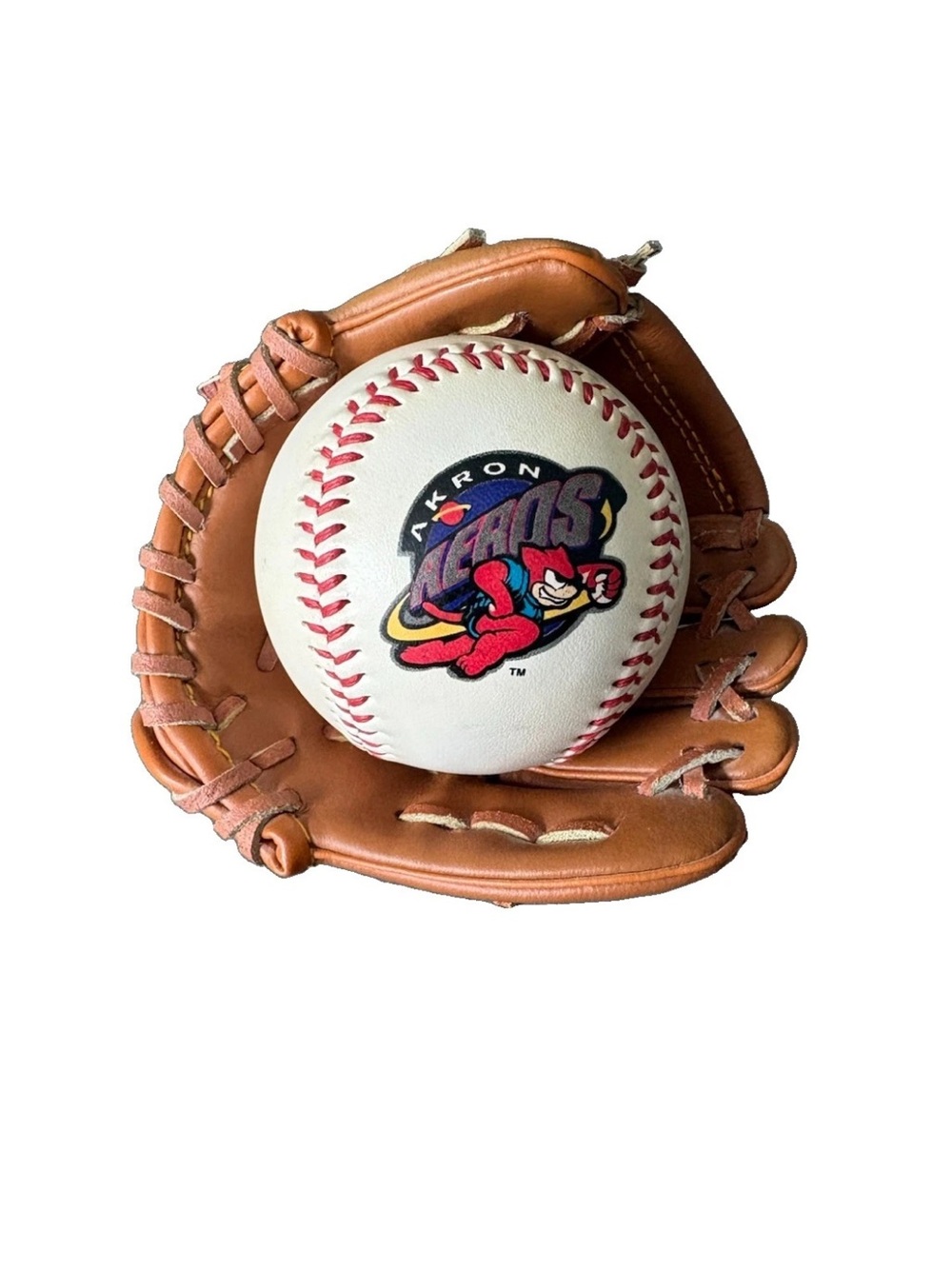 Akron Aeros Baseball Team Mini Leather Baseball Glove & Souvenir Baseball 1990s